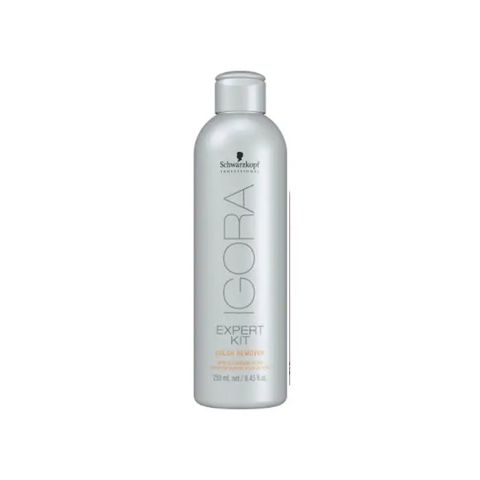 Schwarzkopf Igora Expert Kit Color Remover 250ml, used for removing hair dye, with packaging and product bottle shown.