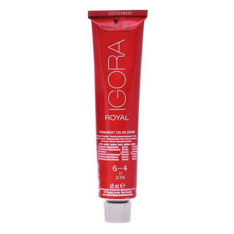 Schwarzkopf Igora Royal 6-4 hair dye in 60ml container, featuring rich color for professional hair coloring by Jag Couture London New York