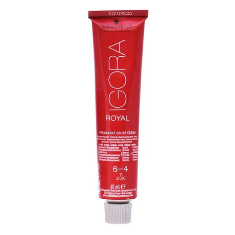 Schwarzkopf Igora Royal 6-4 hair dye in 60ml tube, displayed with packaging from Jag Couture London New York