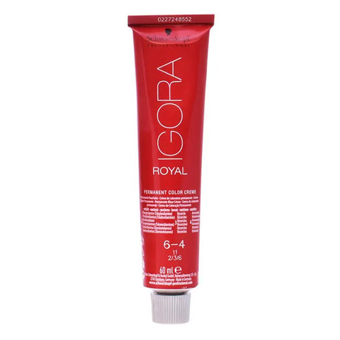 Schwarzkopf Igora Royal 6-4 hair dye in a 60ml bottle, displayed alongside the Jag Couture London - New York branding.