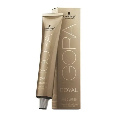 Schwarzkopf Igora Royal Absolutes 4-60 hair color in 60ml tube, with brand name Jag Couture London New York, on a plain background.