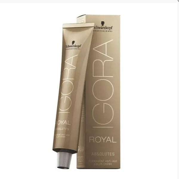 Schwarzkopf Igora Royal Absolutes 7-77 hair color in a 60ml bottle, displayed with brand branding and vibrant packaging.