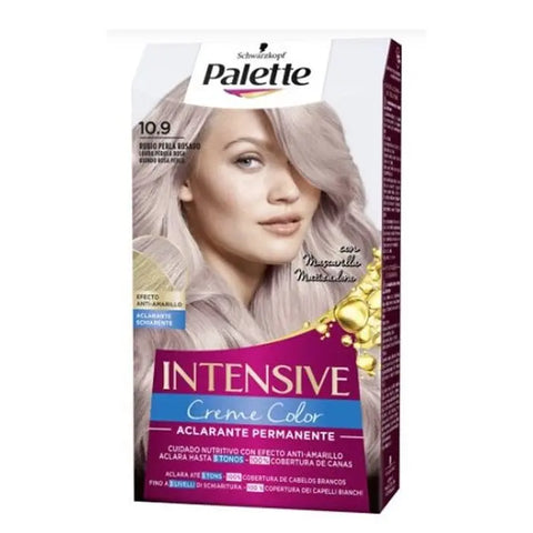 Schwarzkopf Palette Intensive Creme Color Tint 10.9 Pearl Pink Blonde hair dye tube with pink and blonde shades, branded by Jag Couture London.