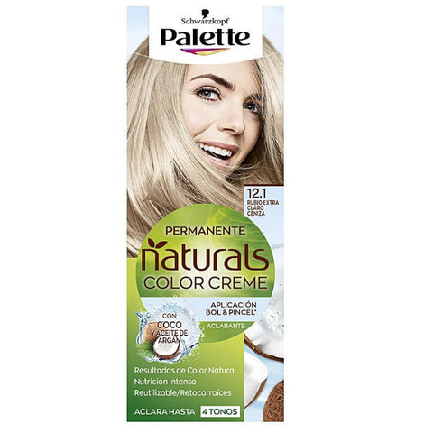 Schwarzkopf Palette Naturals Color Creme 12.1 Extra Light Ash Blonde hair dye tube with packaging, displayed on a white background.