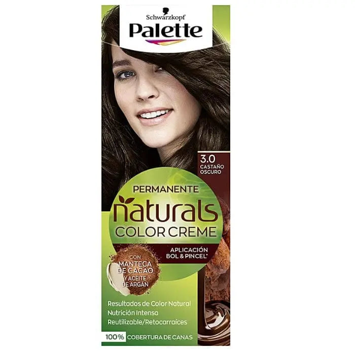 Schwarzkopf Palette Naturals Color Creme 3.0 Dark Chestnut hair dye in a tube, displayed with color swatch and packaging.
