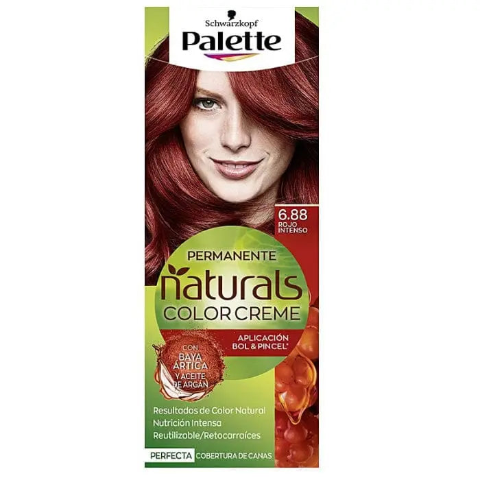 Schwarzkopf Palette Naturals Color Creme 6.88 Intense Red hair dye tube, showing vibrant red color and packaging.