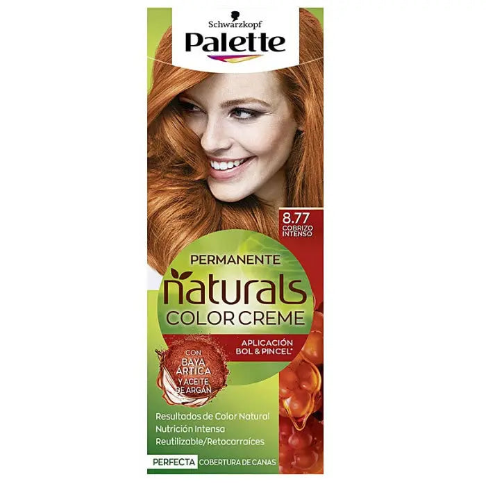 Schwarzkopf Palette Naturals Color Creme 8.77 Intense Copper hair color tube with copper shade and brand label.