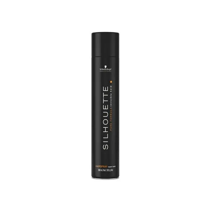 Schwarzkopf Professional Silhouette Super Hold Hairspray 500ml in spray bottle, with brand label visible.