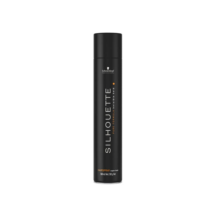 Schwarzkopf Professional Silhouette Super Hold Hairspray 500ml bottle with black and silver packaging and spray nozzle.