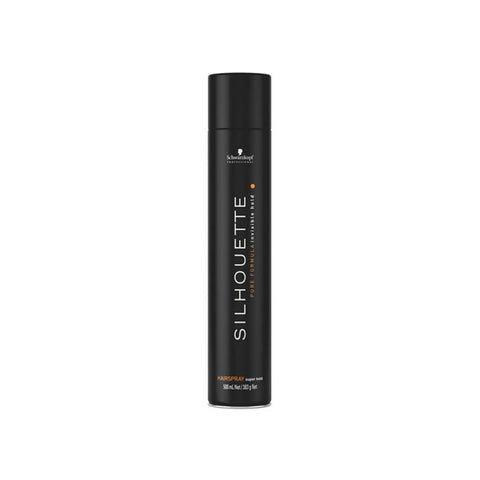 Schwarzkopf Professional Silhouette Super Hold Hairspray 500ml bottle with black and silver packaging and spray nozzle.