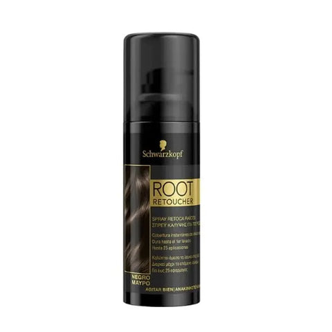 Schwarzkopf Root Retoucher Black Spray 120ml by Jag Couture London-New York, showing the black aerosol spray can for hair touch-up.