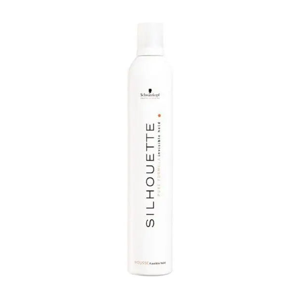 Schwarzkopf Silhouette Flexible Hold Mousse 200ml, in a clear bottle with black and yellow label, on a white background