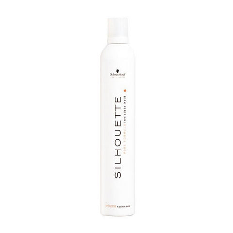 Schwarzkopf Silhouette Flexible Hold Mousse in 200ml bottle, featuring a white and purple packaging with a pump dispenser.
