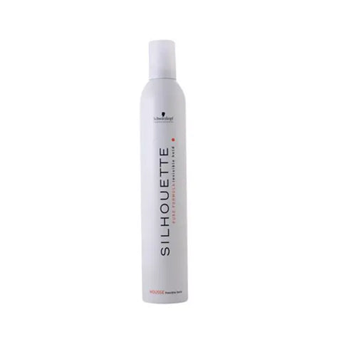 Schwarzkopf Silhouette Flexible Hold Mousse in a 500ml bottle, with the product label visible and a nozzle for styling.