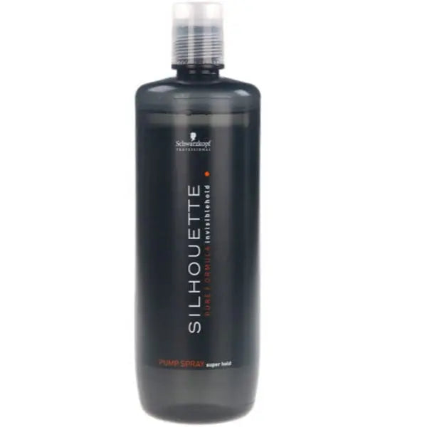 Schwarzkopf Silhouette Pumpspray 1000ml by Jag Couture London and New York, showing a large black spray bottle with label.