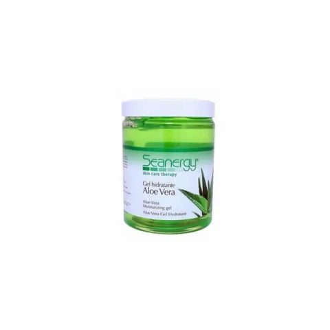 Seanergy Aloe Vera Moisturizing Gel by Jag Couture London, 300ml bottle, with aloe vera leaves and clear gel texture visible.