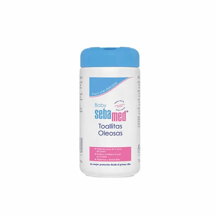 Sebamed baby oil wipes by Jag Couture London, New York, 70 disposable wipes for gentle skin care and hydration for infants.