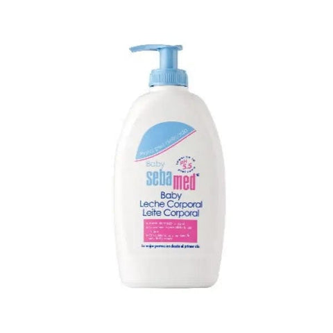Sebamed Baby Body Milk in 400ml bottle, gentle moisturizer for infants, displayed in a clean, minimal design.