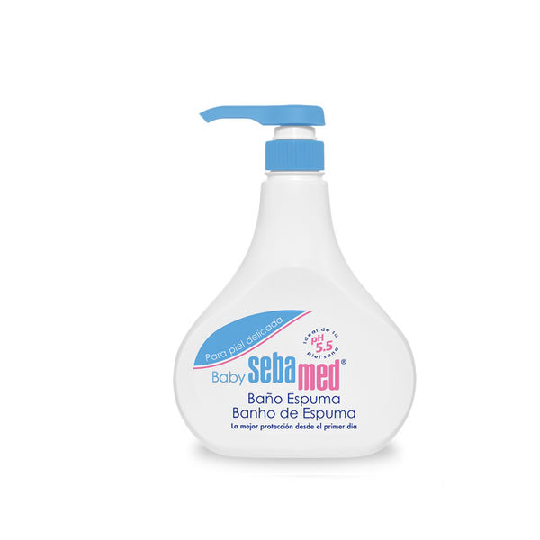 Sebamed Baby Bubble Bath 500ml bottle with gentle formula, featuring soft, pastel-colored packaging suitable for delicate baby skin.