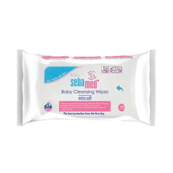 Sebamed Baby Cleansing Wipes in a pack of 72, gentle and soothing for delicate baby skin, by Jag Couture London - New York