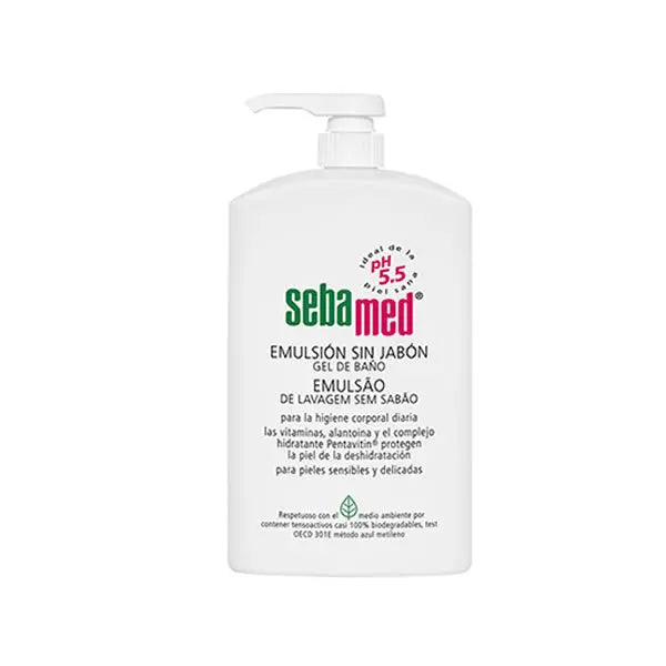 Sebamed Emulsion Soap-Free by Jag Couture London New York showing a gentle, soap-free skincare emulsion in a sleek bottle.
