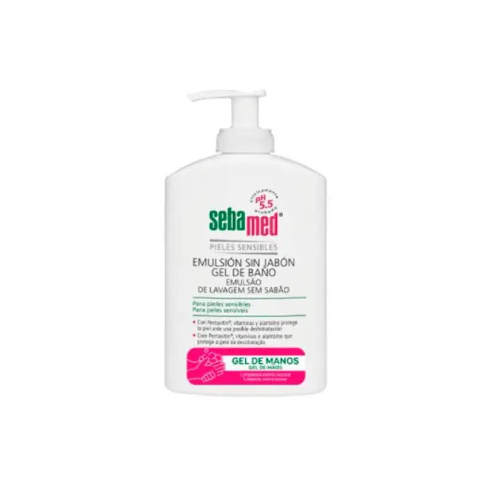 Jag Couture London New York Sebamed Soap-Free Hand Emulsion 300ml bottle, featuring a sleek, pump-style hand moisturizer.