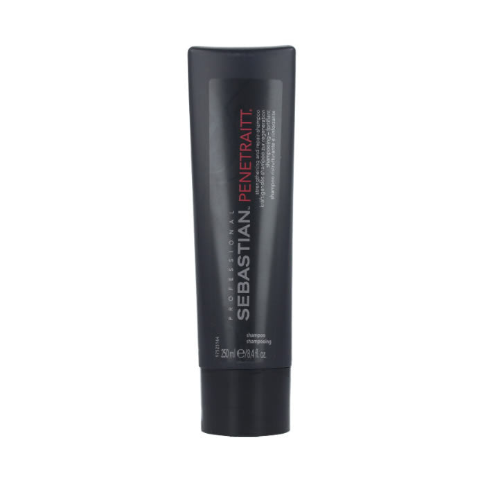 Sebastian Penetraitt Shampoo Repair 250ml in a sleek bottle, designed to strengthen and repair damaged hair.