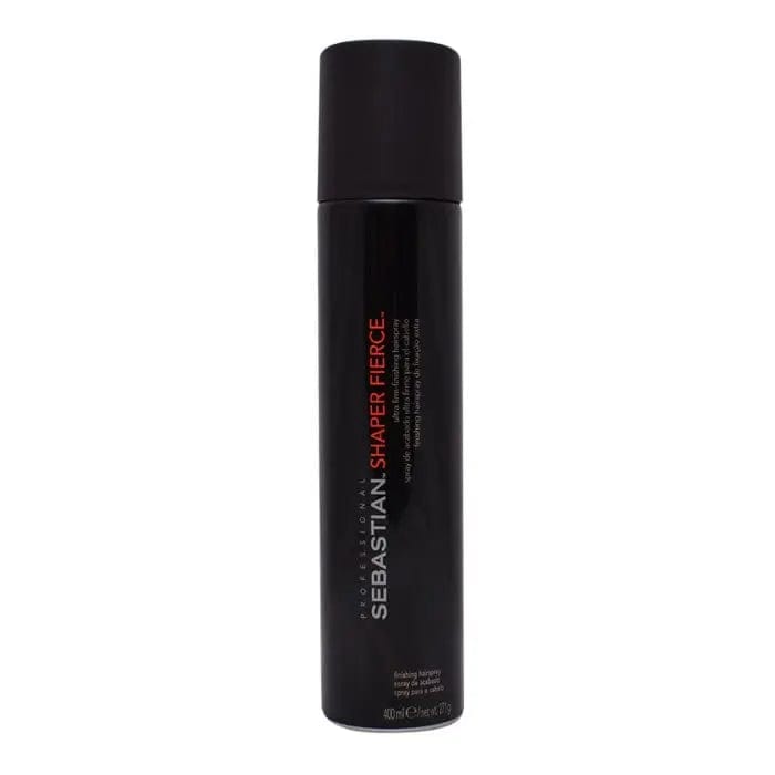 Sebastian Professional Shaper Fierce finishing spray in 400ml bottle, with a sleek black and silver design, perfect for strong hold hair styling.