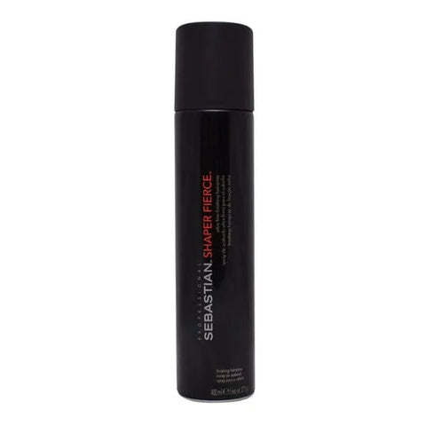 Sebastian Professional Shaper Fierce finishing spray in 400ml bottle, with a sleek black and silver design, perfect for strong hold hair styling.