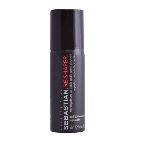 Sebastian Re Shaper strong hold hair spray in a 50ml bottle, by Jag Couture London New York, with a sleek, professional design.