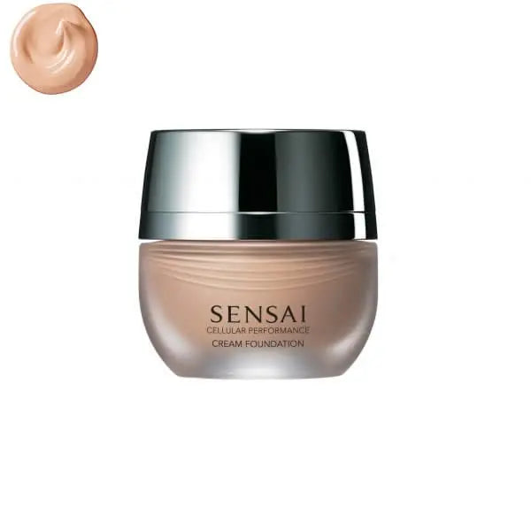 Sensai Cellular Performance Cream Foundation CF12 Soft Beige in 30ml jar, featuring smooth beige makeup with luxurious texture.