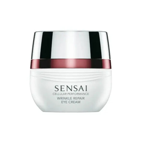 Sensai Cellular Performance Wrinkle Repair Eye Cream 15ml jar with white and silver packaging, displayed on a neutral background.