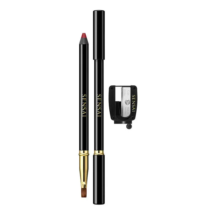 Jag Couture London Sensai Lip Liner 01 Actress Red, close-up of red lip liner pencil with gold accents on a white background.