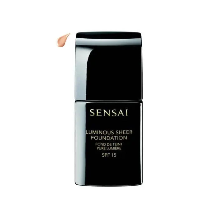 Sensai Luminous Sheer Foundation SPF 15 in 102 Ivory Beige, 30ml bottle, with smooth, luminous finish.