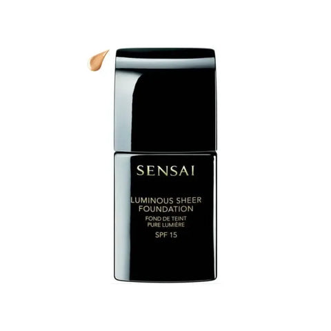Sensai Luminous Sheer Foundation SPF15 in 30ml, shade 203 Neutral Beige, with a sleek bottle and applicator brush.