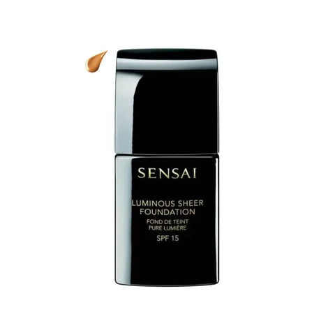 Sensai Luminous Sheer Foundation SPF15 in 30ml 204.5 Warm Beige, with smooth liquid texture and elegant packaging.