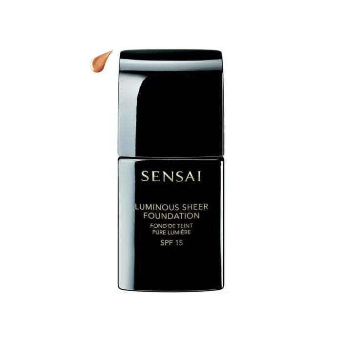 Sensai Luminous Sheer Foundation SPF15 in 204 Honey Beige, 30ml bottle, with smooth, natural-looking finish and lightweight texture.