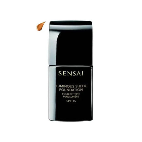 Sensai Luminous Sheer Foundation SPF15 in 205 Mocha Beige, 30ml, with a sleek bottle and natural finish.