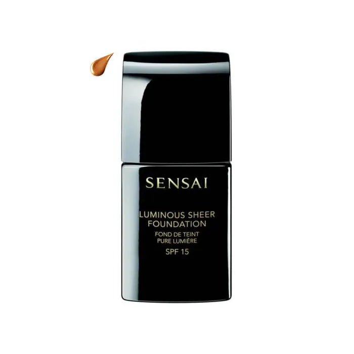 Sensai Luminous Sheer Foundation SPF15 in 206 Brown Beige, 30ml bottle, with smooth, luminous texture and foundation pump nozzle.