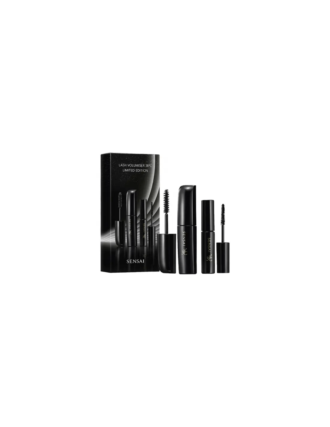 Jag Couture London New York Sensai Mascara Lash Volumiser 38 mini lash lengthener showing the mascara wand and brush application