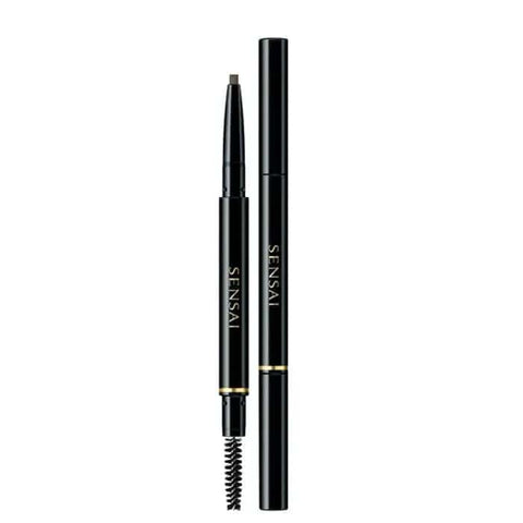 Jag Couture London Sensai Styling Eyebrow Pencil in Warm Brown, featuring a close-up of the pencil tip and product packaging.
