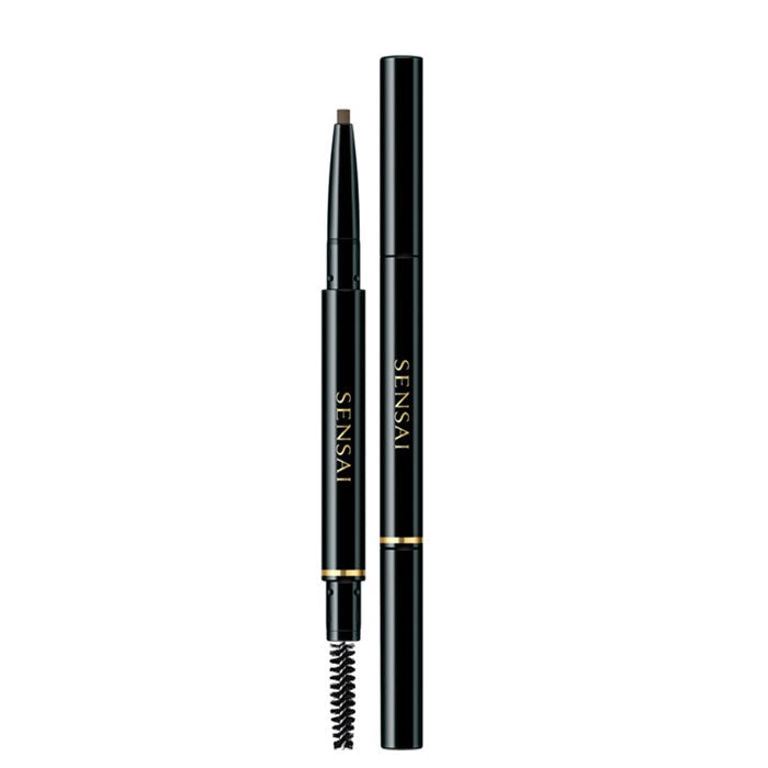 Jag Couture London Sensai Styling Eyebrow Pencil in Warm Brown, showing the pencil with a brown cap and the product name on the packaging.