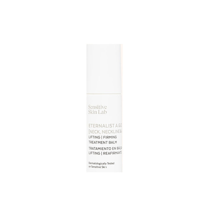 Sensilis Eternalist A.G.E. neck, neckline, and arms firming treatment jar, 50ml, with elegant packaging and product label visible.