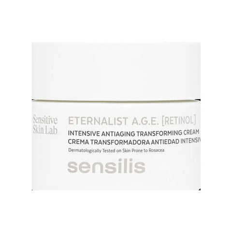 Sensilis Eternalist Age Retinol Anti-Aging Cream in 50ml jar, featuring a smooth cream texture and elegant packaging.
