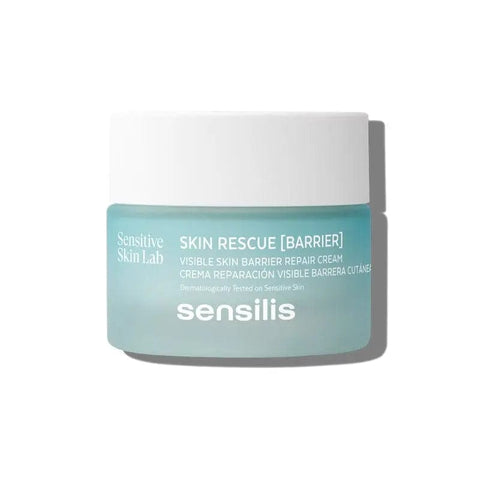 Sensilis Skin Rescue Barrier Repair Cream by Jag Couture London, 50ml jar showing smooth cream inside a sleek container.