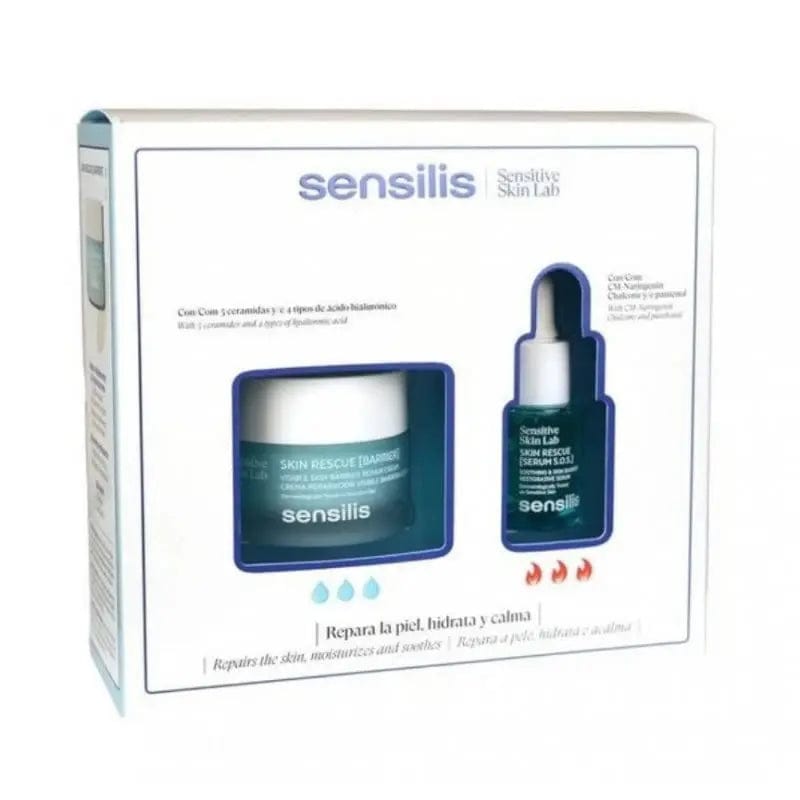 Two jars of Sensilis Skin Rescue Barrier Repair Cream by Jag Couture London, 50ml each, featuring a soothing skincare formula.