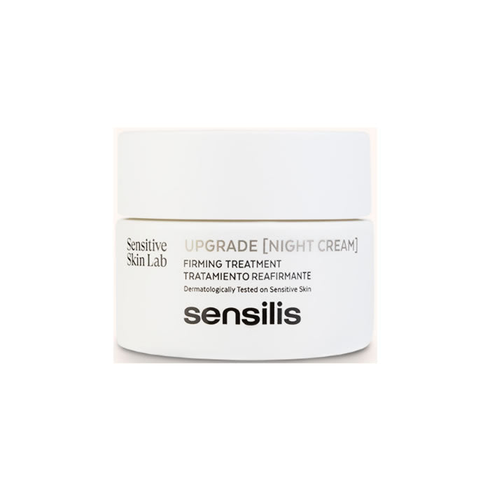 Sensilis Upgrade Firming Treatment Night Cream in 50ml jar by Jag Couture London New York, showing the cream's packaging and design.