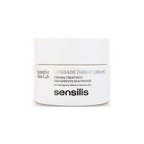 Sensilis Upgrade Firming Treatment Night Cream in 50ml jar by Jag Couture London New York, showing the cream's packaging and design.