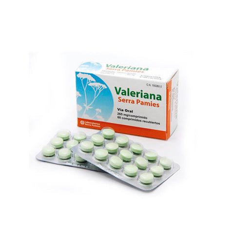 Jag Couture London New York Serra Pamies Valerian 265mg 60 tablets bottle showing the supplement packaging and label.
