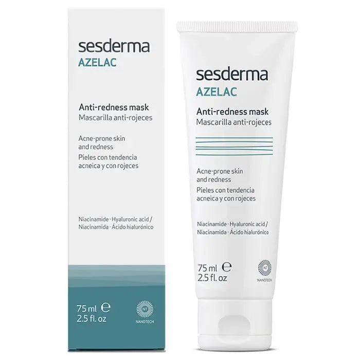 Sesderma Azelac Anti-Redness Mask 75ml in a jar, featuring soothing white cream for sensitive skin redness relief.